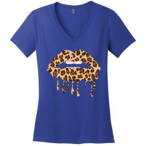 Leo Mouth Lip Bite Cool Leopard Print Me Cheetah Leo Gift Women's V-Neck T-Shirt