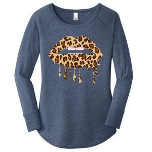 Leo Mouth Lip Bite Cool Leopard Print Me Cheetah Leo Gift Women's Perfect Tri Tunic Long Sleeve Shirt