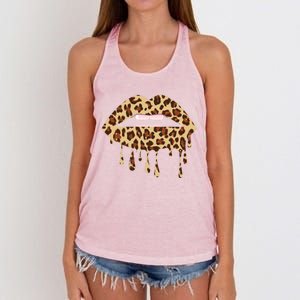 Leo Mouth Lip Bite Cool Leopard Print Me Cheetah Leo Gift Women's Knotted Racerback Tank