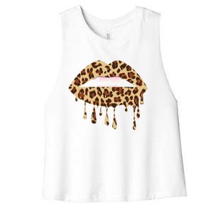 Leo Mouth Lip Bite Cool Leopard Print Me Cheetah Leo Gift Women's Racerback Cropped Tank