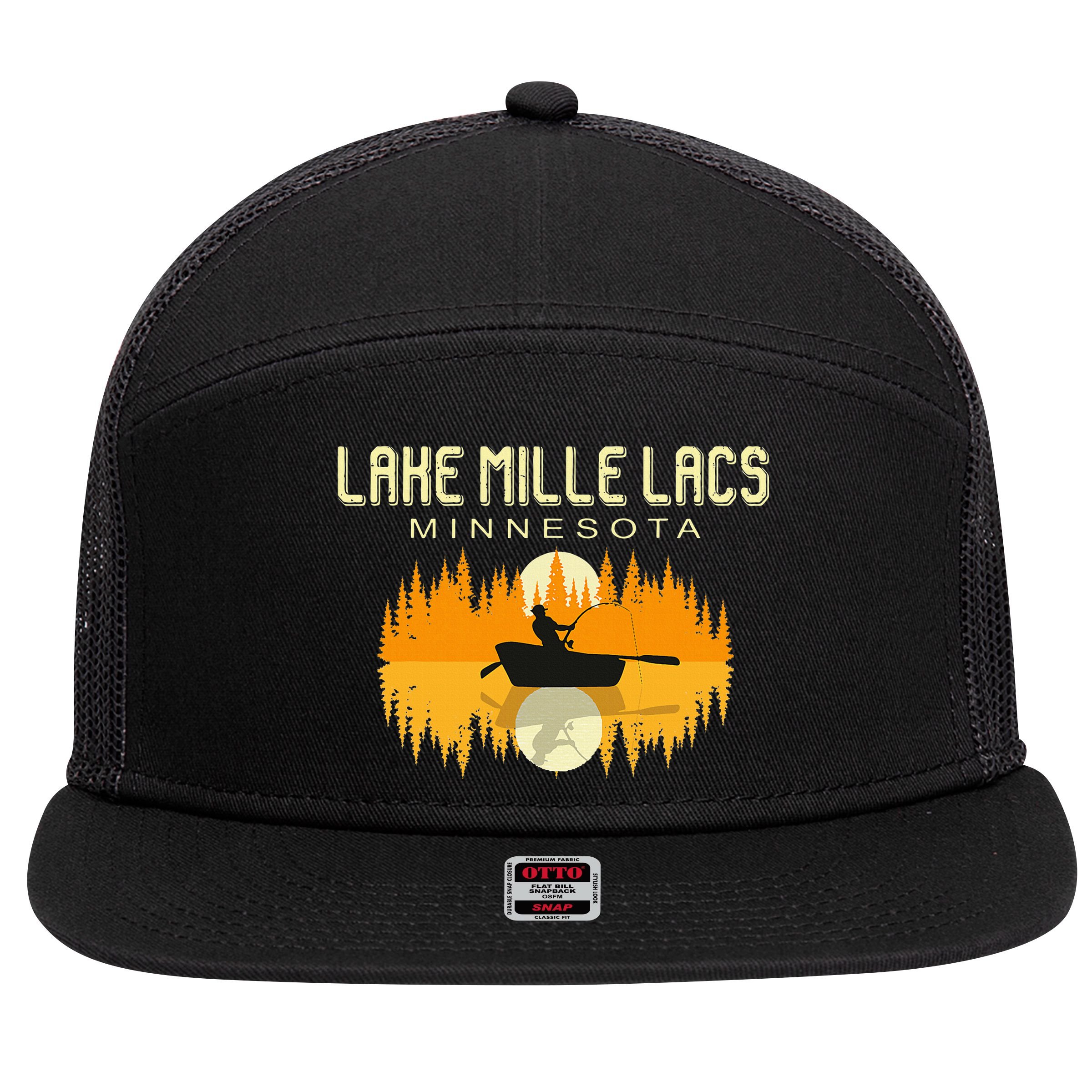 Lake Mille Lacs Minnesota Usa Fishing 80s 7 Panel Mesh Trucker Snapback Hat
