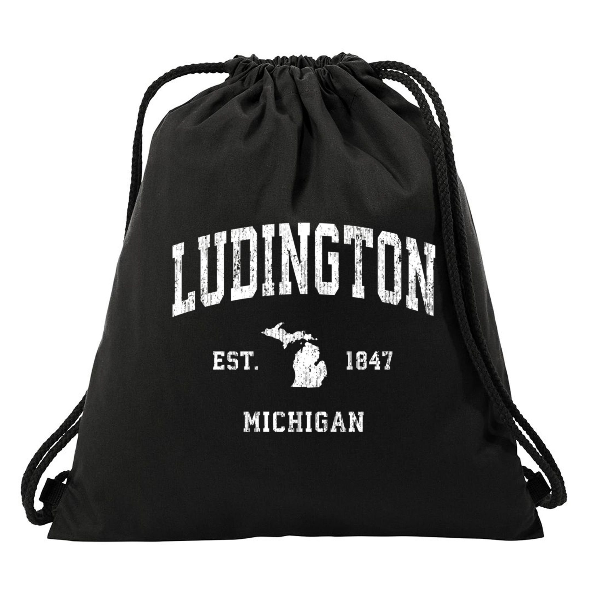 Ludington Michigan Mi Vintage Established Athletic Sports Design Drawstring Bag