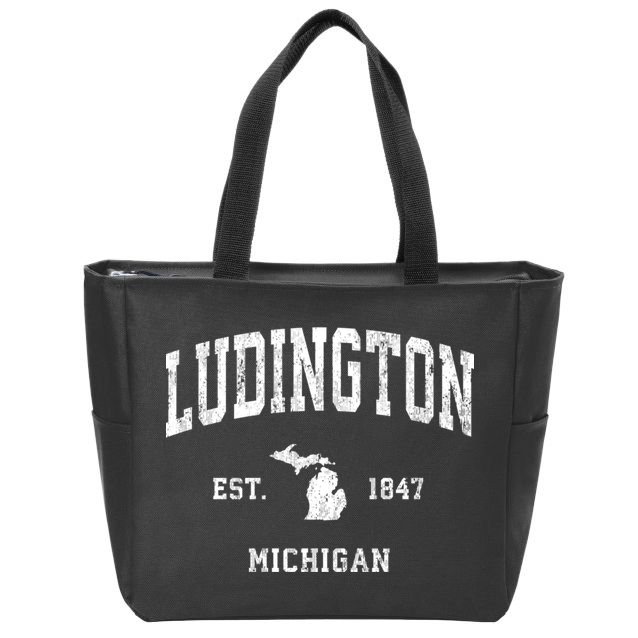 Ludington Michigan Mi Vintage Established Athletic Sports Design Zip Tote Bag