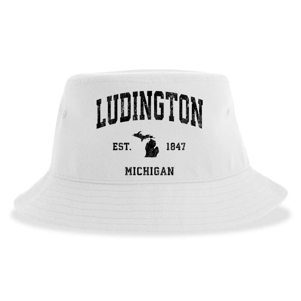 Ludington Michigan Mi Vintage Established Athletic Sports Design Sustainable Bucket Hat