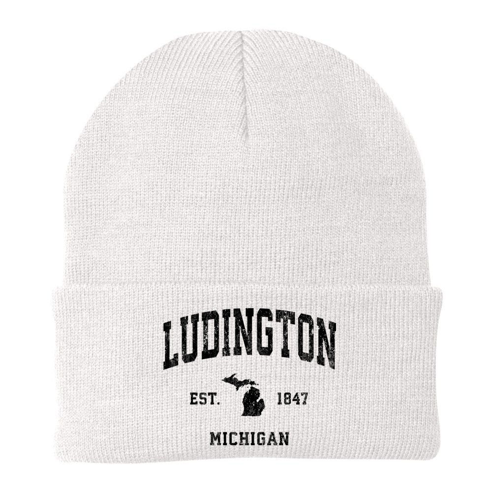 Ludington Michigan Mi Vintage Established Athletic Sports Design Beanie