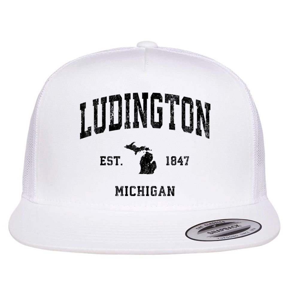 Ludington Michigan Mi Vintage Established Athletic Sports Design Flat Bill Trucker Hat