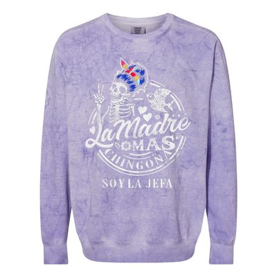 La Madre Mas Chingona Soy La Jefa Skeleton Lover Colorblast Crewneck Sweatshirt