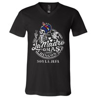 La Madre Mas Chingona Soy La Jefa Skeleton Lover V-Neck T-Shirt