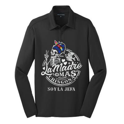 La Madre Mas Chingona Soy La Jefa Skeleton Lover Silk Touch Performance Long Sleeve Polo