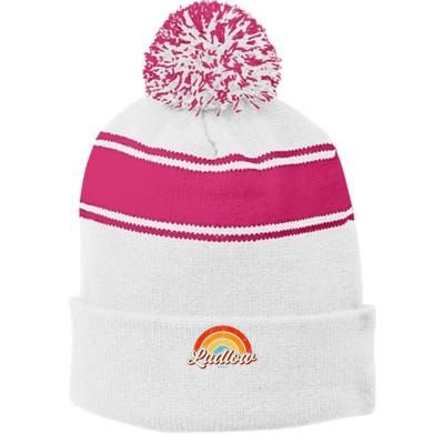 Ludlow Massachusetts Ma Vintage Rainbow Retro 70s Stripe Pom Pom Beanie