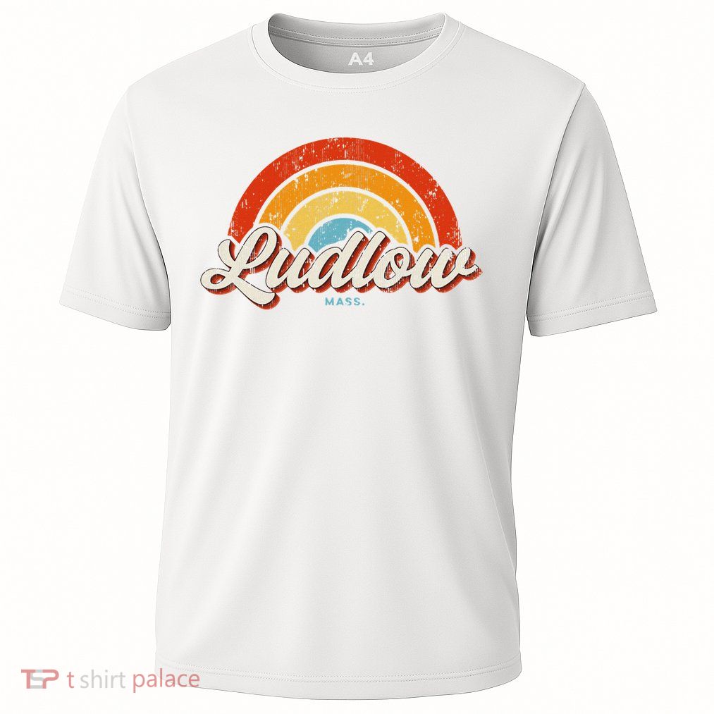 Ludlow Massachusetts Ma Vintage Rainbow Retro 70s Performance Shirt