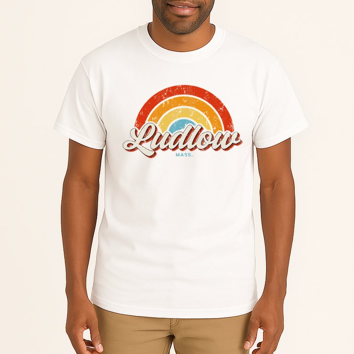 Ludlow Massachusetts Ma Vintage Rainbow Retro 70s Tall T-Shirt