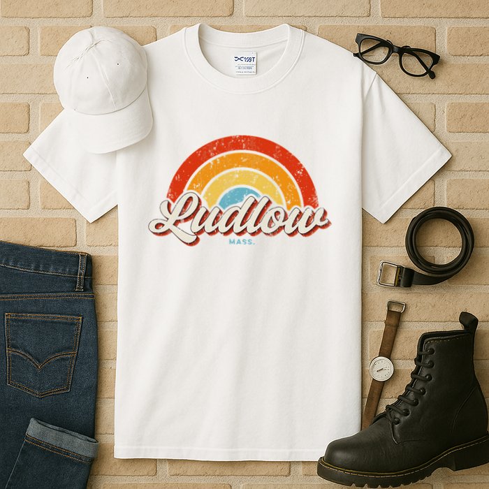 Ludlow Massachusetts Ma Vintage Rainbow Retro 70s Tall T-Shirt