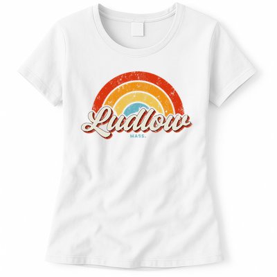 Ludlow Massachusetts Ma Vintage Rainbow Retro 70s Womens T-Shirt