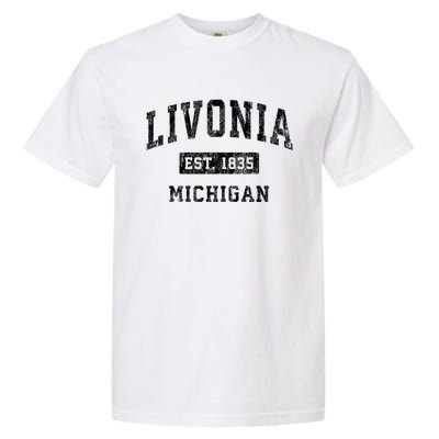 Livonia Michigan Mi Vintage Established Sports Garment-Dyed Heavyweight T-Shirt