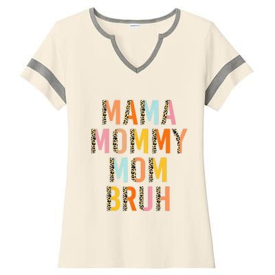 Leopard Mama Mommy Mom Bruh Funny Mother's Day Ladies Halftime Notch Neck Tee