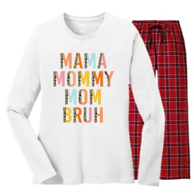 Leopard Mama Mommy Mom Bruh Funny Mother's Day Women's Long Sleeve Flannel Pajama Set 