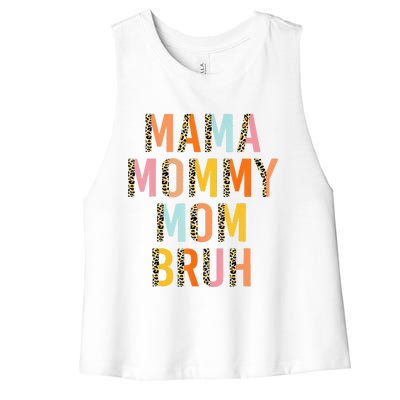 Leopard Mama Mommy Mom Bruh Funny Mother's Day Women's Racerback Cropped Tank