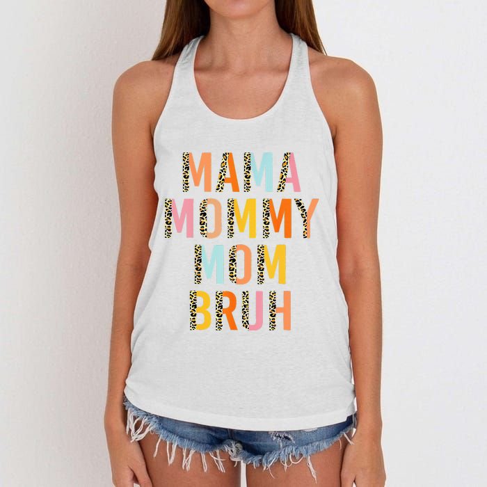 Leopard Mama Mommy Mom Bruh Funny Mother's Day Women's Knotted Racerback Tank