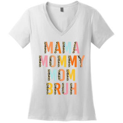 Leopard Mama Mommy Mom Bruh Funny Mother's Day Women's V-Neck T-Shirt