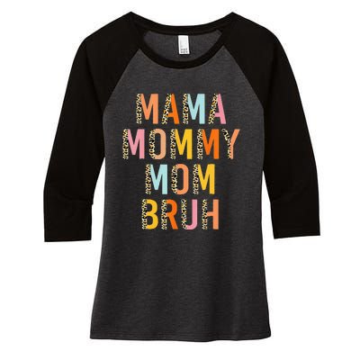 Leopard Mama Mommy Mom Bruh Funny Mother's Day Women's Tri-Blend 3/4-Sleeve Raglan Shirt