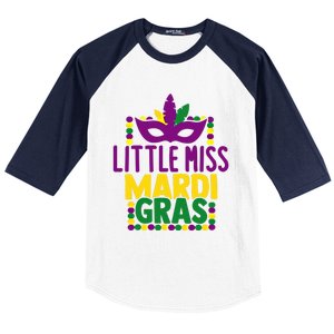 Little Miss Mardi Gras Colorful Masquerade Carnival Mask Cool Gift Baseball Sleeve Shirt