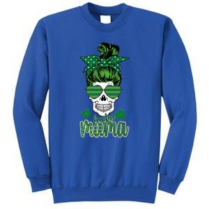 Lucky Mama Messy Bun Skull Funny St Patricks Day Mother's Day Tall Sweatshirt