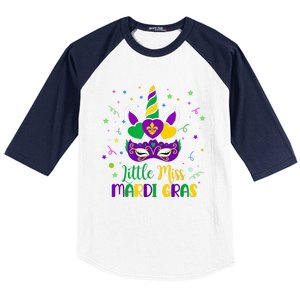 Little Miss Mardi Gras Carnival Unicorn For People Baseball Sleeve Shirt