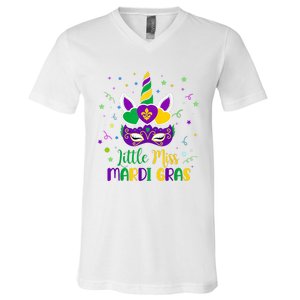 Little Miss Mardi Gras Carnival Unicorn For People V-Neck T-Shirt