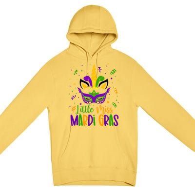 Little Miss Mardi Gras Gift Unicorn Face Gift Premium Pullover Hoodie