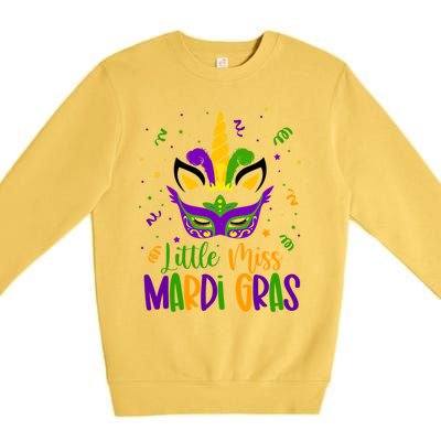 Little Miss Mardi Gras Gift Unicorn Face Gift Premium Crewneck Sweatshirt