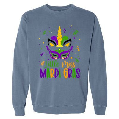 Little Miss Mardi Gras Gift Unicorn Face Gift Garment-Dyed Sweatshirt