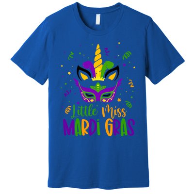 Little Miss Mardi Gras Gift Unicorn Face Gift Premium T-Shirt