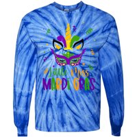 Little Miss Mardi Gras Gift Unicorn Face Gift Tie-Dye Long Sleeve Shirt