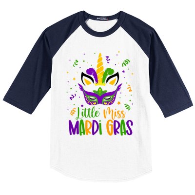 Little Miss Mardi Gras Gift Unicorn Face Gift Baseball Sleeve Shirt