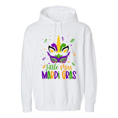 Little Miss Mardi Gras Gift Unicorn Face Gift Garment-Dyed Fleece Hoodie