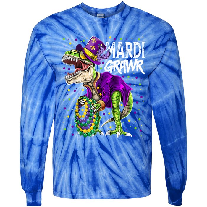 Little Miss Mardi Gras Gift Unicorn Face Gift Tie-Dye Long Sleeve Shirt