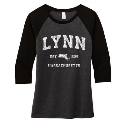 Lynn Massachusetts Ma Vintage Athletic Sports Women's Tri-Blend 3/4-Sleeve Raglan Shirt