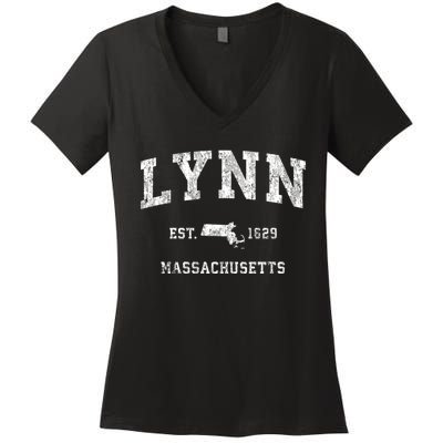 Lynn Massachusetts Ma Vintage Athletic Sports Women's V-Neck T-Shirt