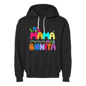 La MaMa Mas Bonita Retro Groovy Funny Spanish Mothers Day Garment-Dyed Fleece Hoodie