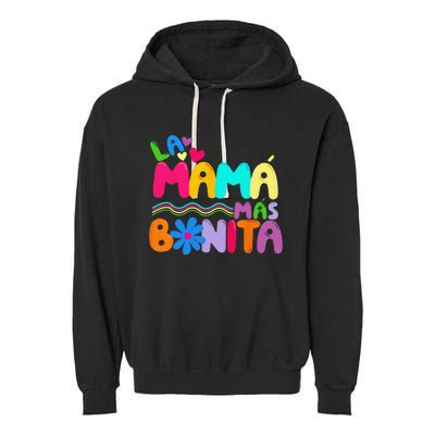 La MaMa Mas Bonita Retro Groovy Funny Spanish Mothers Day Garment-Dyed Fleece Hoodie