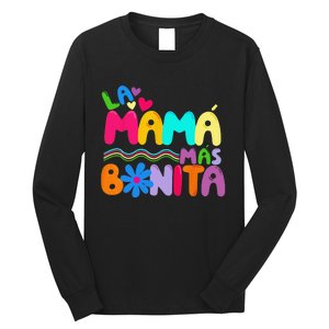 La MaMa Mas Bonita Retro Groovy Funny Spanish Mothers Day Long Sleeve Shirt