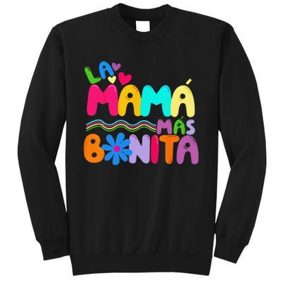 La MaMa Mas Bonita Retro Groovy Funny Spanish Mothers Day Sweatshirt