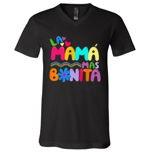 La MaMa Mas Bonita Retro Groovy Funny Spanish Mothers Day V-Neck T-Shirt