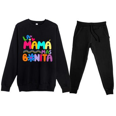 La MaMa Mas Bonita Retro Groovy Funny Spanish Mothers Day Premium Crewneck Sweatsuit Set