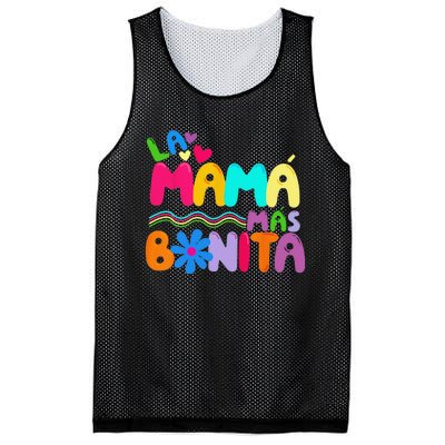 La MaMa Mas Bonita Retro Groovy Funny Spanish Mothers Day Mesh Reversible Basketball Jersey Tank