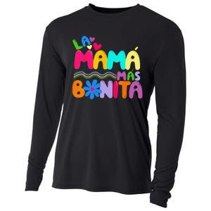 La MaMa Mas Bonita Retro Groovy Funny Spanish Mothers Day Cooling Performance Long Sleeve Crew