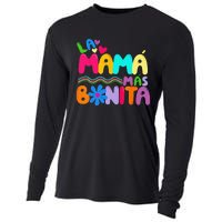 La MaMa Mas Bonita Retro Groovy Funny Spanish Mothers Day Cooling Performance Long Sleeve Crew