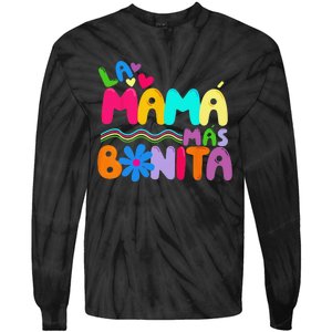 La MaMa Mas Bonita Retro Groovy Funny Spanish Mothers Day Tie-Dye Long Sleeve Shirt