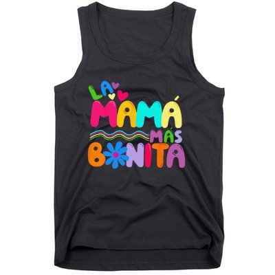 La MaMa Mas Bonita Retro Groovy Funny Spanish Mothers Day Tank Top